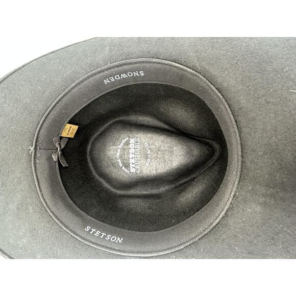 Stetson Hat Fedora Fitted Mens X-Large Black Snowden Wool Crushable Made USA - Picture 10 of 16